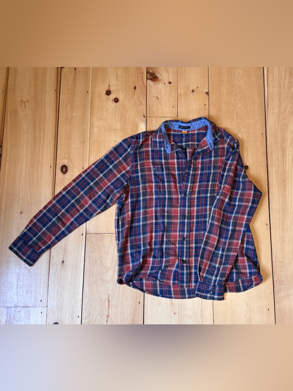 Casual Red & Blue Plaid Button-Down Shirt for Men
